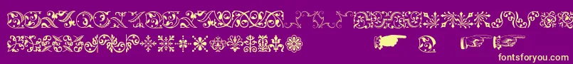 Baroqueornaments-Schriftart – Gelbe Schriften auf violettem Hintergrund
