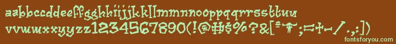 フォントCajun – 緑色の文字が茶色の背景にあります。