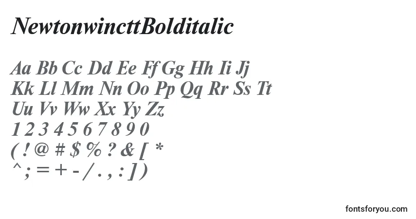 Czcionka NewtonwincttBolditalic – alfabet, cyfry, specjalne znaki