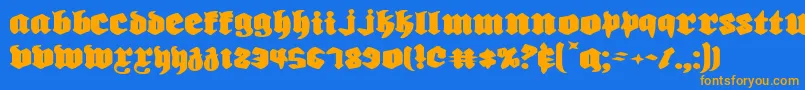 フォントBiergartene – オレンジ色の文字が青い背景にあります。