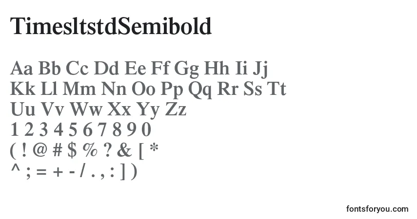 A fonte TimesltstdSemibold – alfabeto, números, caracteres especiais