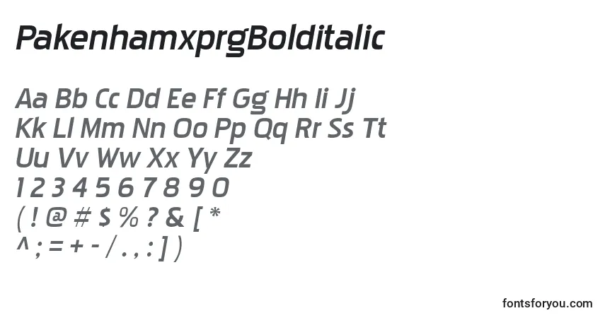 Fuente PakenhamxprgBolditalic - alfabeto, números, caracteres especiales