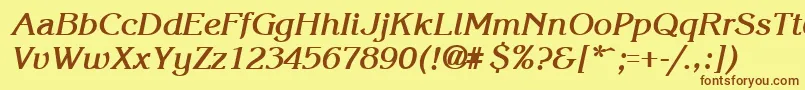 フォントKroneBoldItalic – 茶色の文字が黄色の背景にあります。