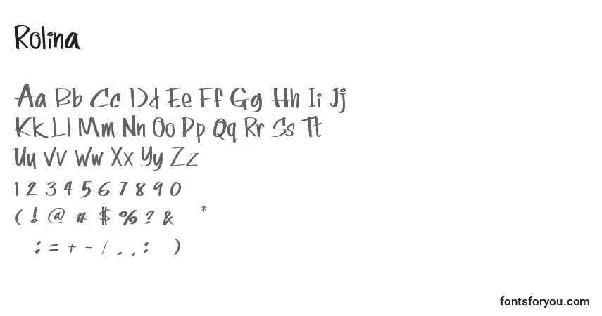 A fonte Rolina – alfabeto, números, caracteres especiais