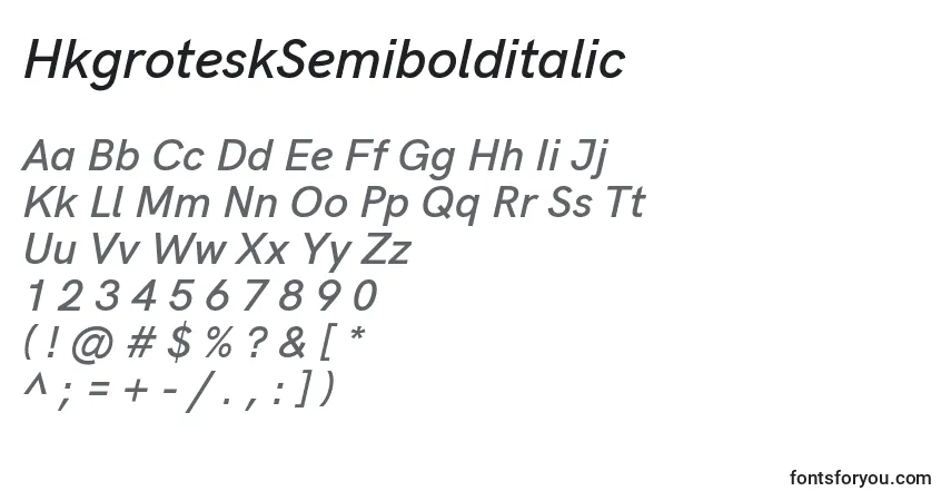 Schriftart HkgroteskSemibolditalic (20213) – Alphabet, Zahlen, spezielle Symbole