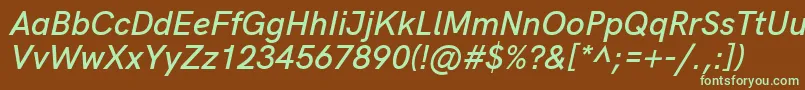 HkgroteskSemibolditalic-fontti – vihreät fontit ruskealla taustalla