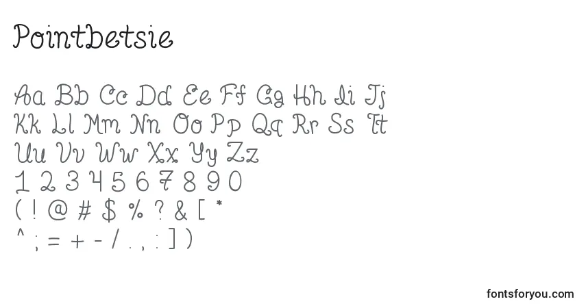 Pointbetsie-fontti – aakkoset, numerot, erikoismerkit