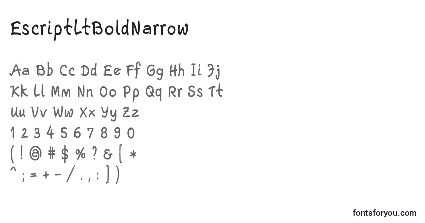 Czcionka EscriptLtBoldNarrow – alfabet, cyfry, specjalne znaki