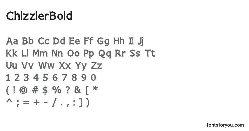 A fonte ChizzlerBold – alfabeto, números, caracteres especiais