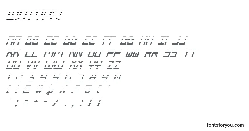 Schriftart Biotypgi – Alphabet, Zahlen, spezielle Symbole