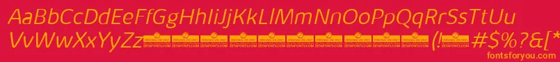 KabrioAlternateLightItalicTrial-Schriftart – Orangefarbene Schriften auf rotem Hintergrund