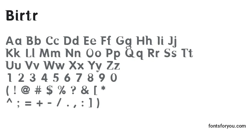 A fonte Birtr – alfabeto, números, caracteres especiais