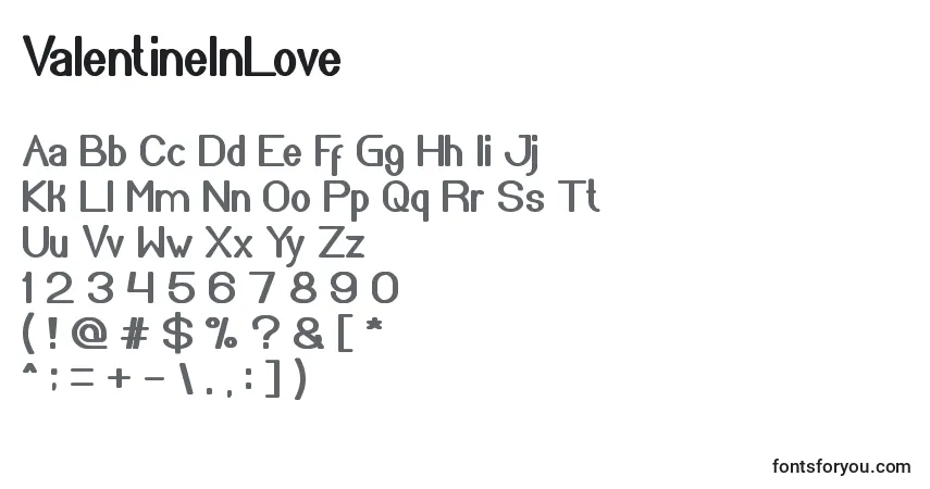 A fonte ValentineInLove – alfabeto, números, caracteres especiais