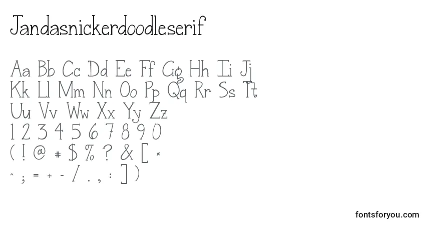 Czcionka Jandasnickerdoodleserif – alfabet, cyfry, specjalne znaki