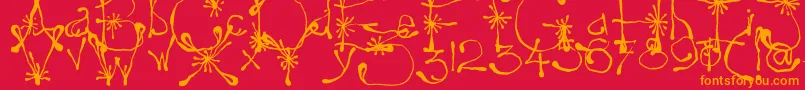 Yay17-Schriftart – Orangefarbene Schriften auf rotem Hintergrund