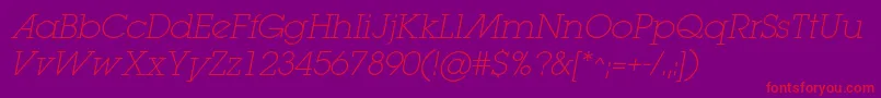 LugaextralightadcItalic-Schriftart – Rote Schriften auf violettem Hintergrund