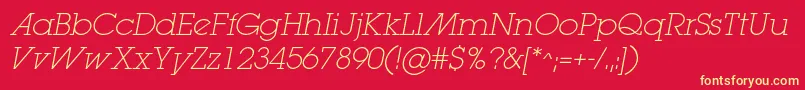 LugaextralightadcItalic Font – Yellow Fonts on Red Background