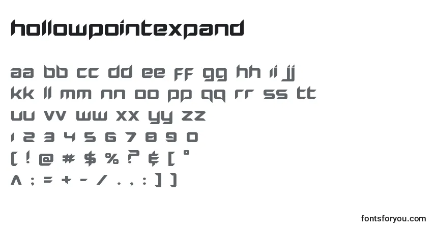 A fonte Hollowpointexpand – alfabeto, números, caracteres especiais