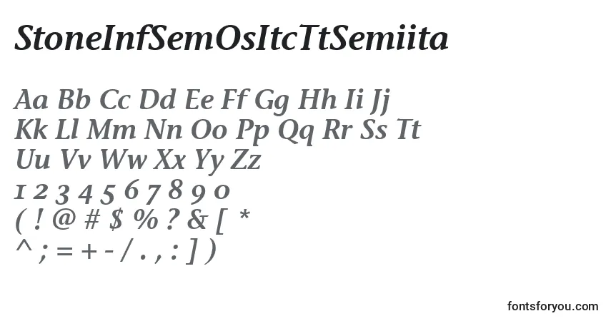 Fuente StoneInfSemOsItcTtSemiita - alfabeto, números, caracteres especiales