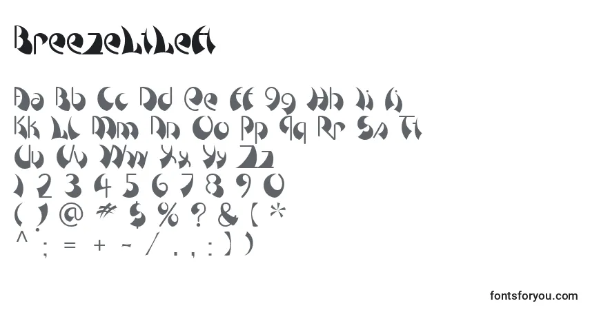 A fonte BreezeLtLeft – alfabeto, números, caracteres especiais