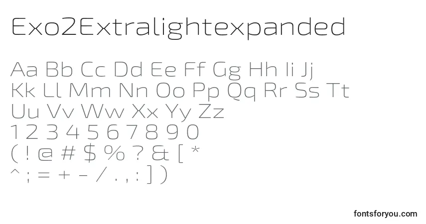 A fonte Exo2Extralightexpanded – alfabeto, números, caracteres especiais
