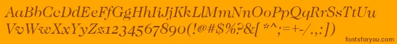 CaslonOsfBookitalic-fontti – ruskeat fontit oranssilla taustalla