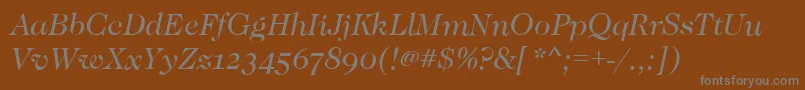 CaslonOsfBookitalic-Schriftart – Graue Schriften auf braunem Hintergrund