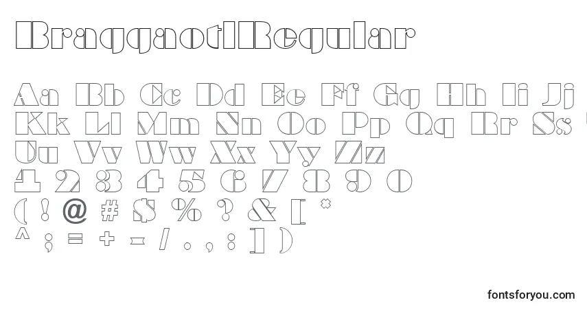 Schriftart BraggaotlRegular – Alphabet, Zahlen, spezielle Symbole