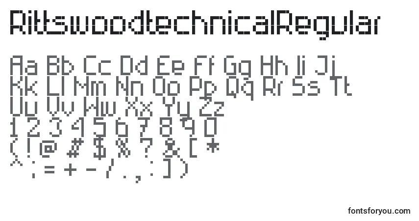 A fonte RittswoodtechnicalRegular – alfabeto, números, caracteres especiais