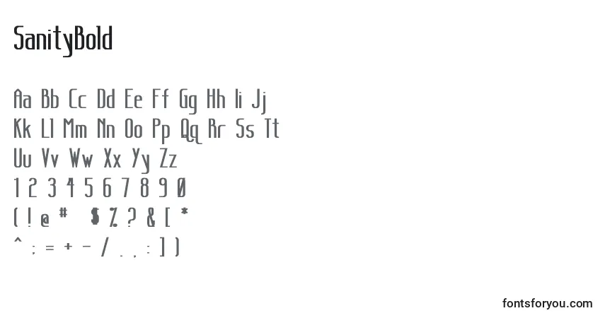 Шрифт SanityBold – алфавит, цифры, специальные символы
