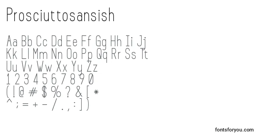 Prosciuttosansish-fontti – aakkoset, numerot, erikoismerkit