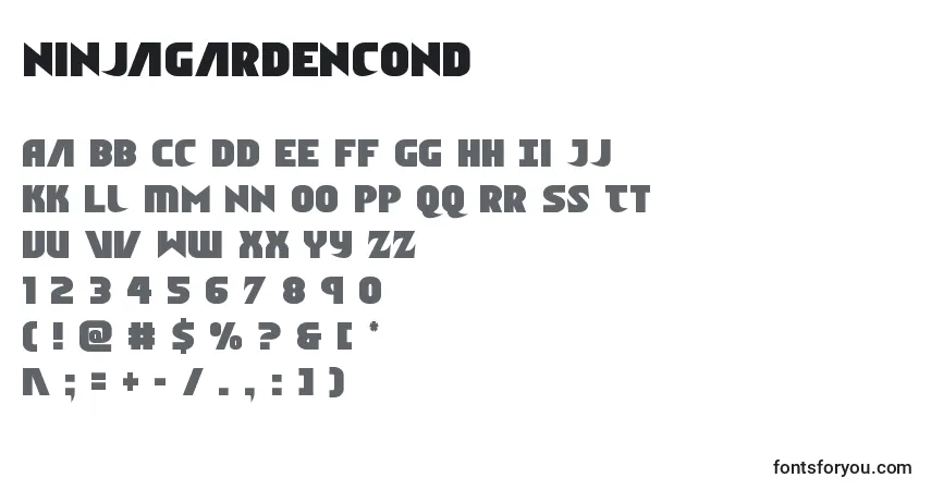 Czcionka Ninjagardencond – alfabet, cyfry, specjalne znaki