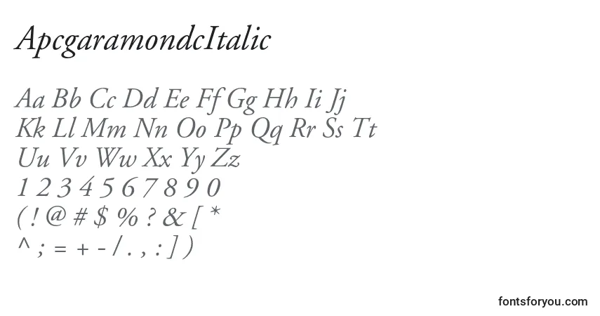 Schriftart ApcgaramondcItalic – Alphabet, Zahlen, spezielle Symbole