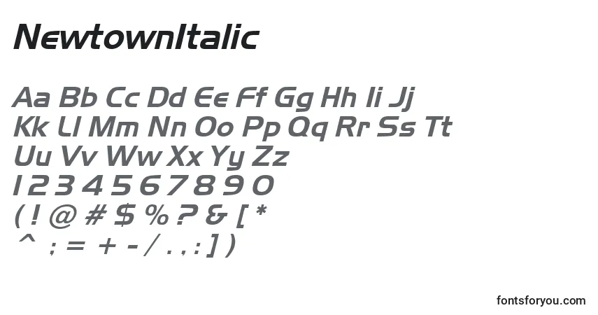 A fonte NewtownItalic – alfabeto, números, caracteres especiais
