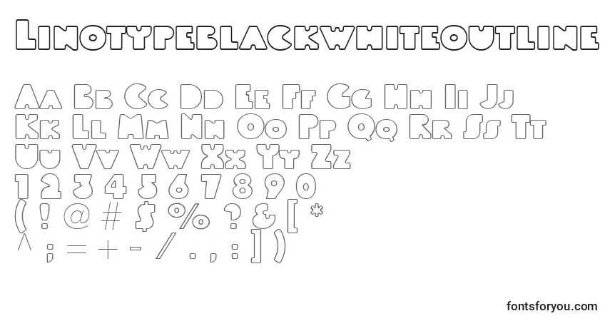Czcionka Linotypeblackwhiteoutline – alfabet, cyfry, specjalne znaki