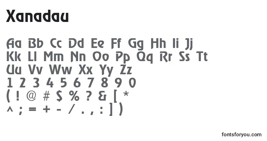 characters of xanadau font, letter of xanadau font, alphabet of  xanadau font