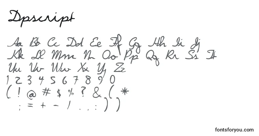 characters of dpscript font, letter of dpscript font, alphabet of  dpscript font