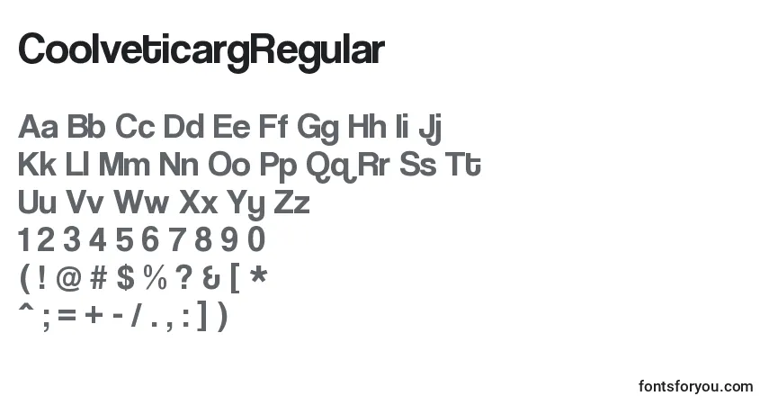 Schriftart CoolveticargRegular – Alphabet, Zahlen, spezielle Symbole
