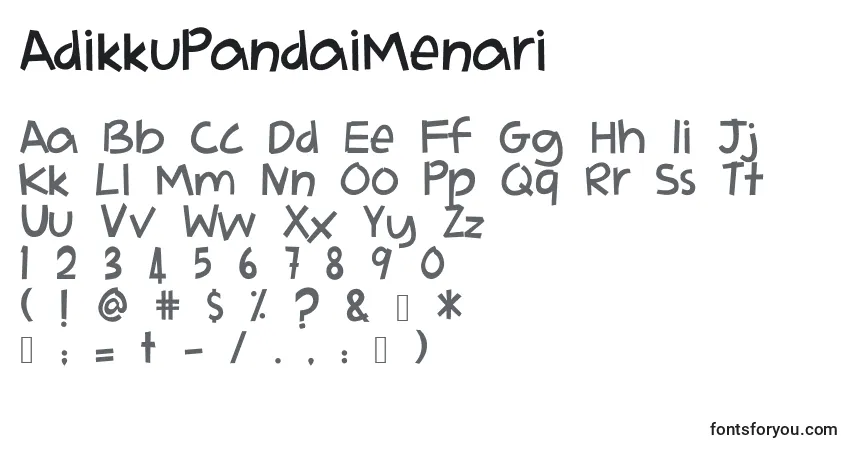 Czcionka AdikkuPandaiMenari – alfabet, cyfry, specjalne znaki