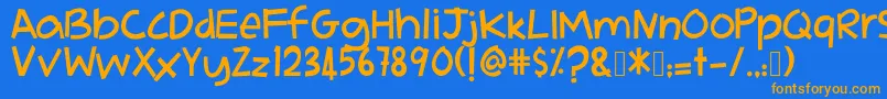 フォントAdikkuPandaiMenari – オレンジ色の文字が青い背景にあります。