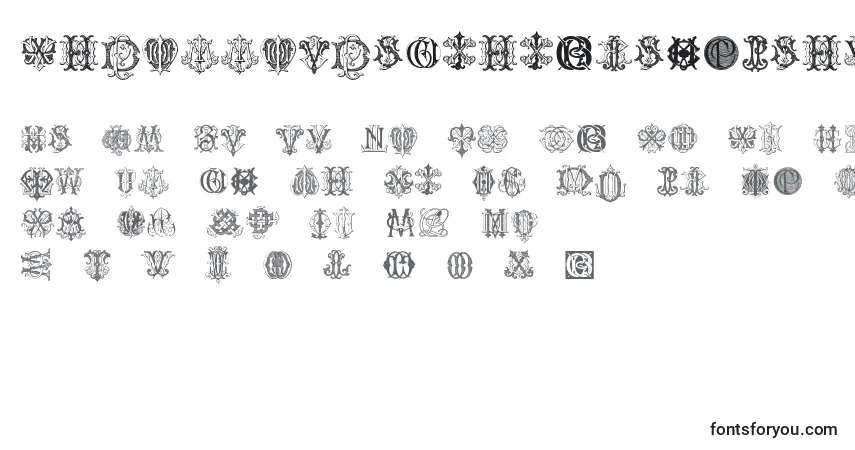 Czcionka IntellectaMonogramsRandomSamplesThree – alfabet, cyfry, specjalne znaki