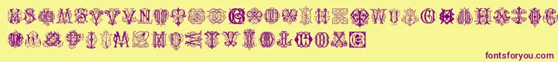 IntellectaMonogramsRandomSamplesThree Font – Purple Fonts on Yellow Background