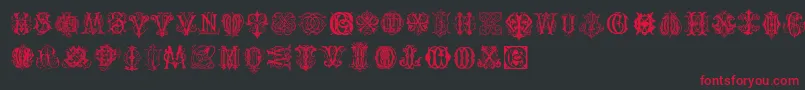 IntellectaMonogramsRandomSamplesThree Font – Red Fonts on Black Background