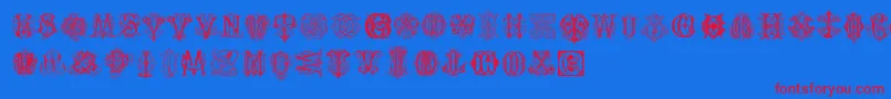 IntellectaMonogramsRandomSamplesThree Font – Red Fonts on Blue Background