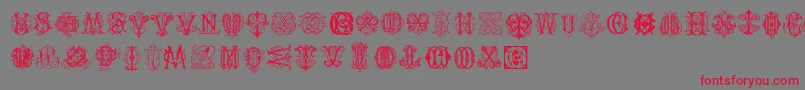 IntellectaMonogramsRandomSamplesThree Font – Red Fonts on Gray Background