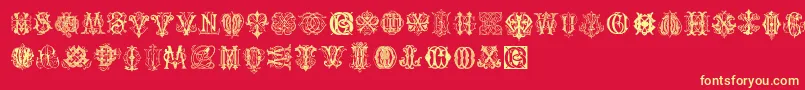 フォントIntellectaMonogramsRandomSamplesThree – 黄色の文字、赤い背景