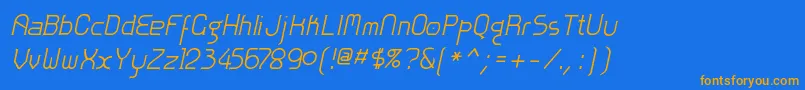 フォントZoloftItalic – オレンジ色の文字が青い背景にあります。