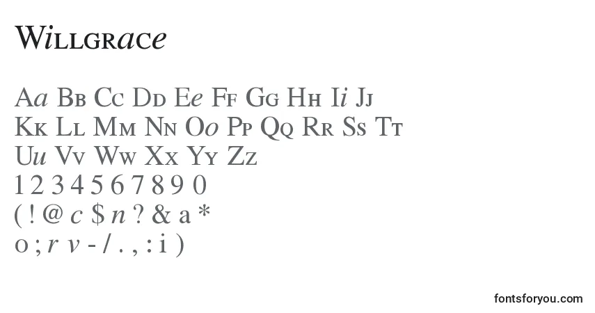 A fonte Willgrace – alfabeto, números, caracteres especiais