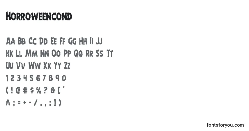 Czcionka Horroweencond – alfabet, cyfry, specjalne znaki