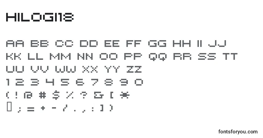 Czcionka Hilogi18 – alfabet, cyfry, specjalne znaki